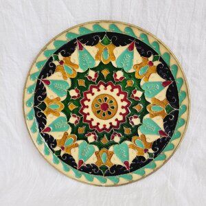 VTG Decorative Greek Byzantine Brass Wall Plate with Enamel Floral Pattern 5.75"